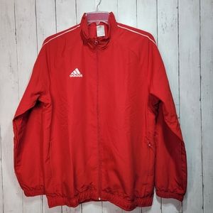 NWT ADIDAS Men's Red Core 18 Presentation Jacket Logo Zip Pockets Size Large.